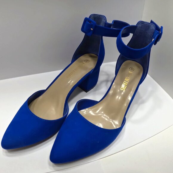 DREAM PAIRS HEELS CHUNKY  SUEDE WOMEN SIZE 8 ROYAL BLUE COLOR - Picture 2 of 3